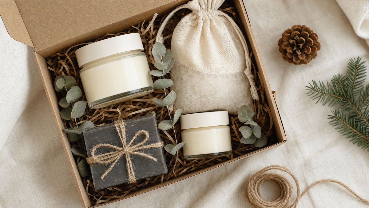 Dead Sea skincare gift box with jars, bath salt and mud soap